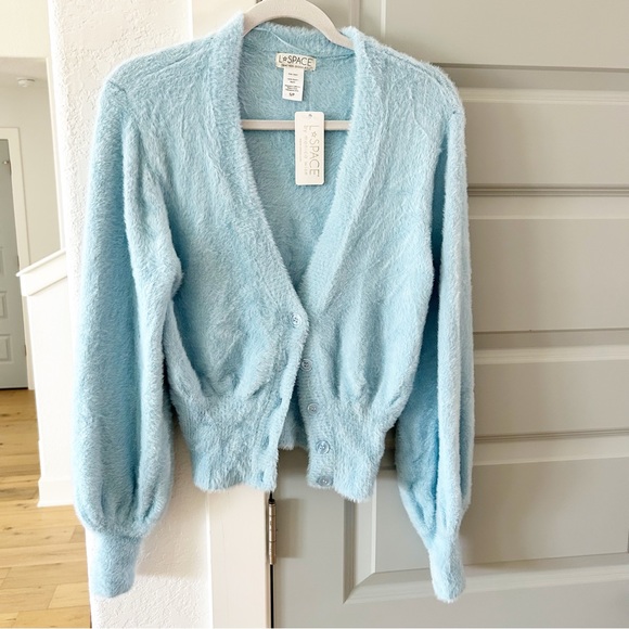 NWT L Space Blue Fuzzy Daydreaming Cardigan Revolve Anthropologie - Picture 6 of 8